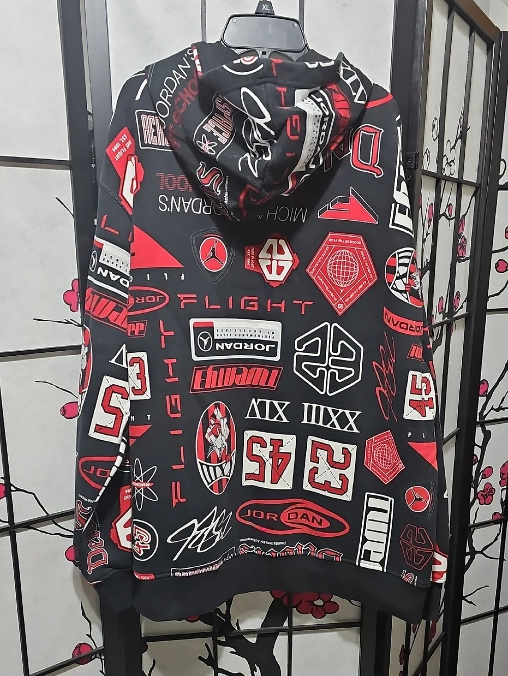 Jordan Essentials Logos Hoodie Black Red White Size XL